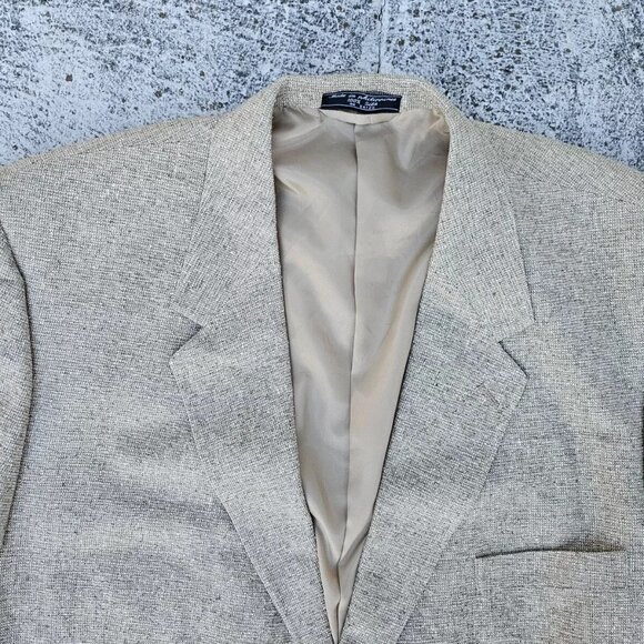 Bert Pulitzer Men Blazer Sport Coat 100% Silk Jacket Two Button Beige Size 52 - Picture 4 of 10